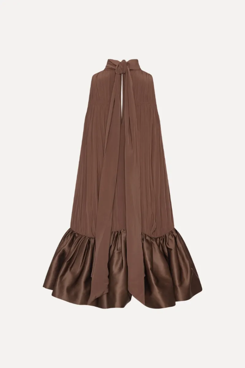 Mini Dresses|Dresses-ROTATE Birger Christensen Gathered Mini Dress Dark Brown Potting Soil color