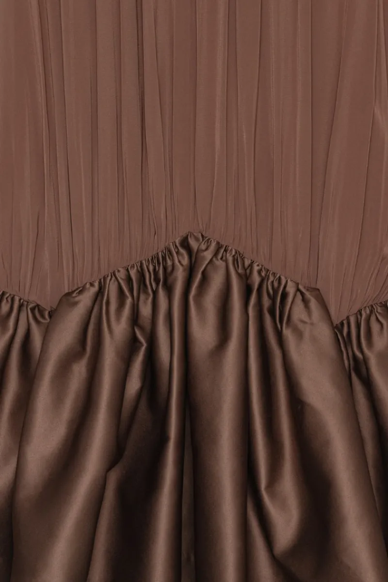 Mini Dresses|Dresses-ROTATE Birger Christensen Gathered Mini Dress Dark Brown Potting Soil color