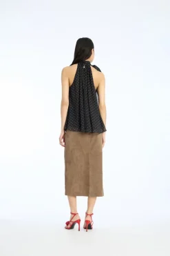 Tops-ROTATE Birger Christensen Halterneck Bow Top Black 1000 Black Comb. color