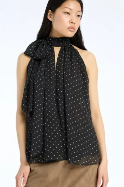 Tops-ROTATE Birger Christensen Halterneck Bow Top Black 1000 Black Comb. color