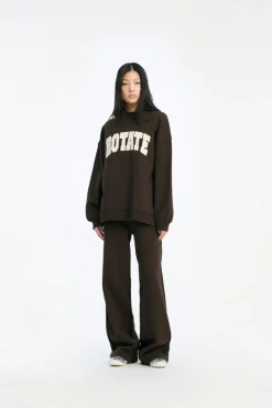 Pants-ROTATE Birger Christensen Heavy Straight Sweatpants Dark Brown Molé color