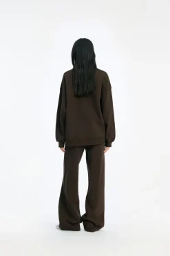 Pants-ROTATE Birger Christensen Heavy Straight Sweatpants Dark Brown Molé color