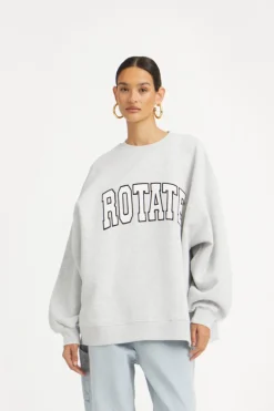 Tops-ROTATE Birger Christensen Heavy Sweat Crewneck Light Grey Light Grey Melange color