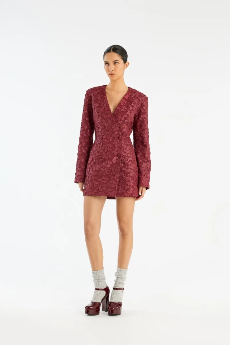 Mini Dresses|Dresses-ROTATE Birger Christensen Jacquard Blazer Dress Burgundy Zinfandelcolor