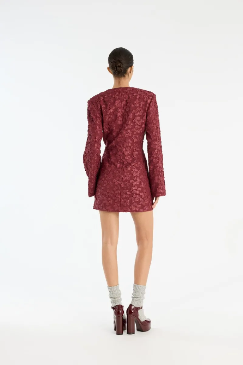 Mini Dresses|Dresses-ROTATE Birger Christensen Jacquard Blazer Dress Burgundy Zinfandelcolor