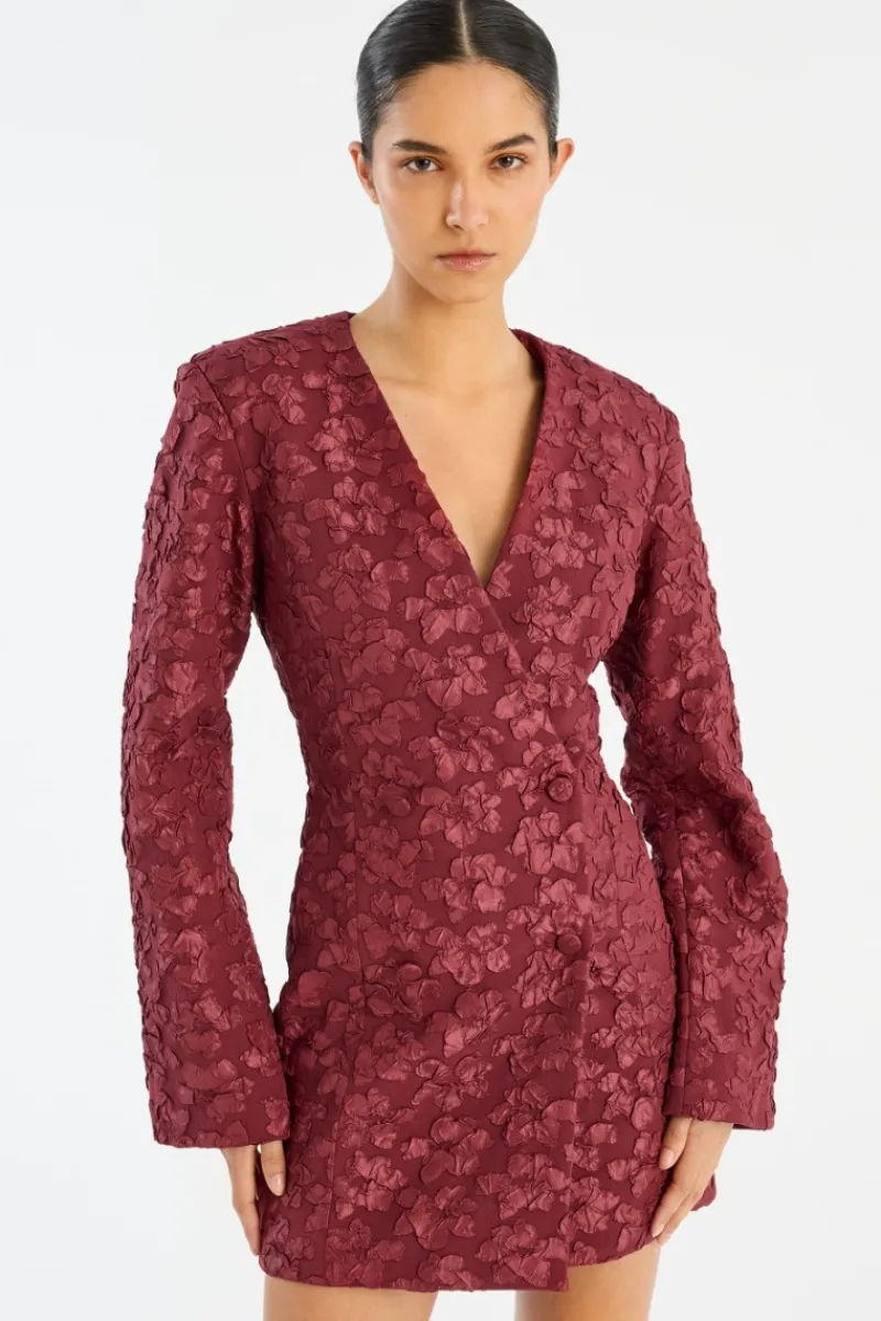 Mini Dresses|Dresses-ROTATE Birger Christensen Jacquard Blazer Dress Burgundy Zinfandelcolor