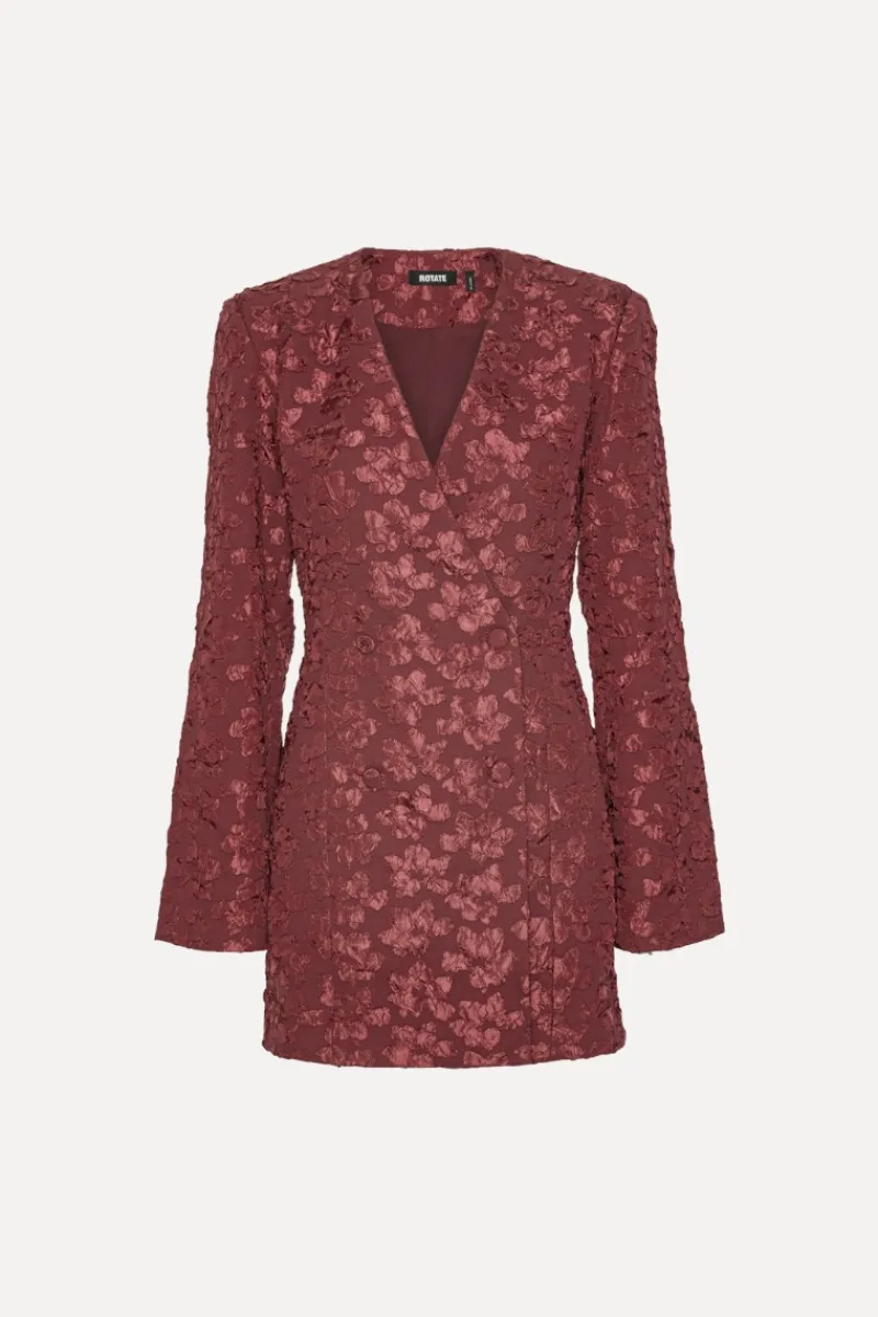 Mini Dresses|Dresses-ROTATE Birger Christensen Jacquard Blazer Dress Burgundy Zinfandelcolor