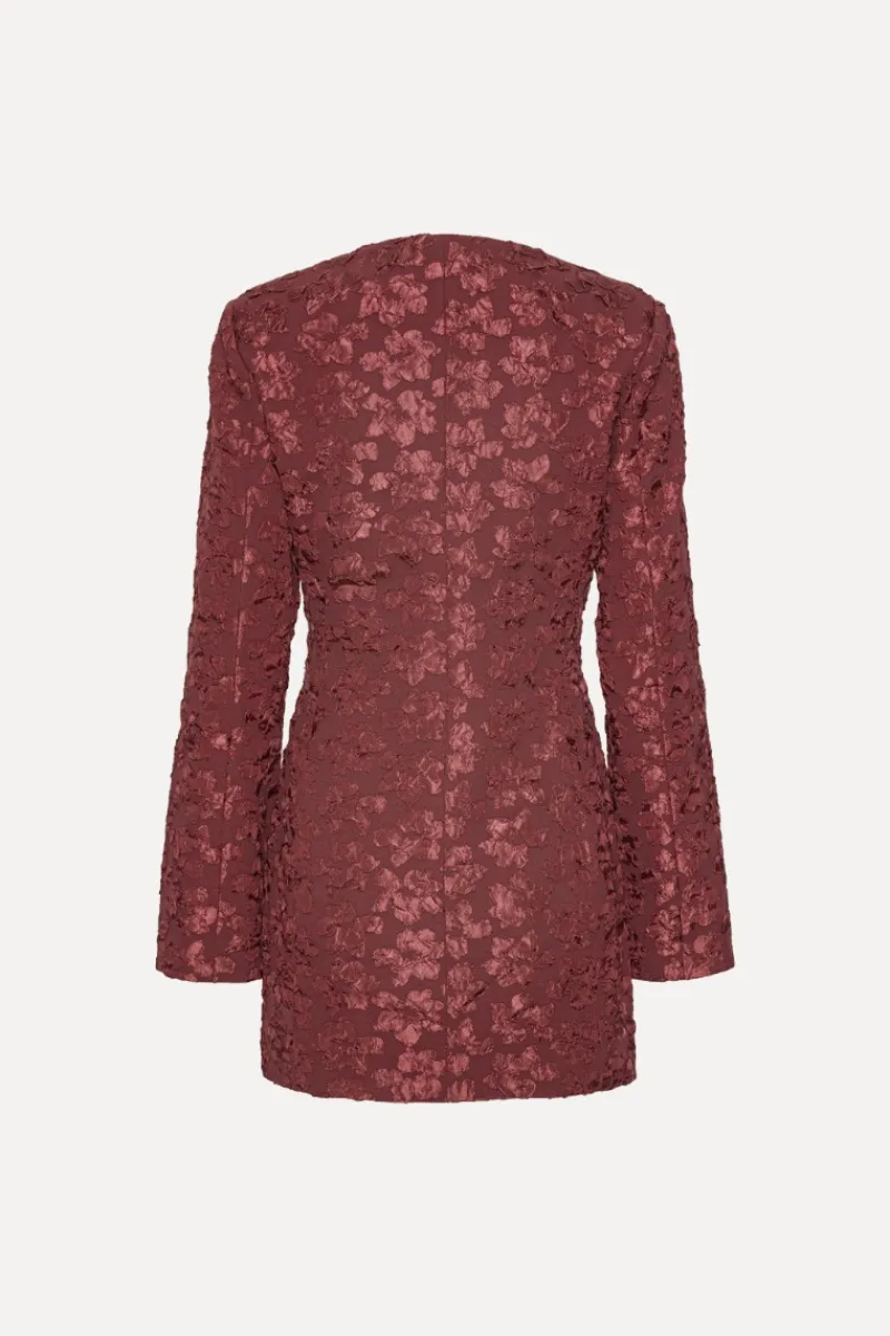 Mini Dresses|Dresses-ROTATE Birger Christensen Jacquard Blazer Dress Burgundy Zinfandelcolor