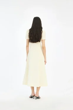 Midi Dresses|Dresses-ROTATE Birger Christensen Jacquard Flared Dress Yellow Winter White color