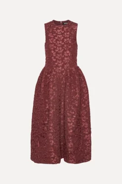 Midi Dresses|Dresses-ROTATE Birger Christensen Jacquard Midi Dress Burgundy Zinfandelcolor
