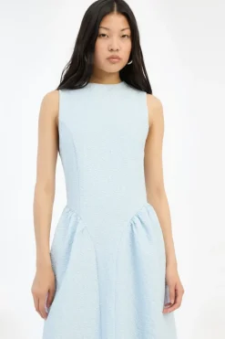Midi Dresses|Dresses-ROTATE Birger Christensen Jacquard Midi Dress Light Blue Plein Air color