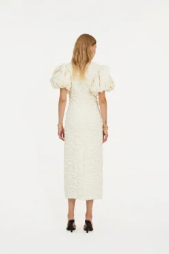 Bridal|Midi Dresses-ROTATE Birger Christensen Jacquard Midi Puffy Dress White Egret color