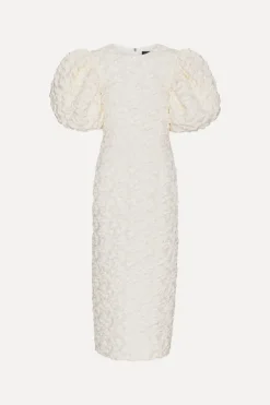 Bridal|Midi Dresses-ROTATE Birger Christensen Jacquard Midi Puffy Dress White Egret color
