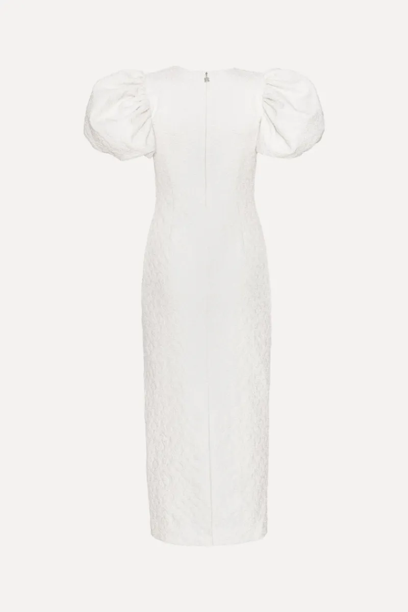 Bridal|Midi Dresses-ROTATE Birger Christensen Jacquard Midi Puffy Dress Egret White Egret color