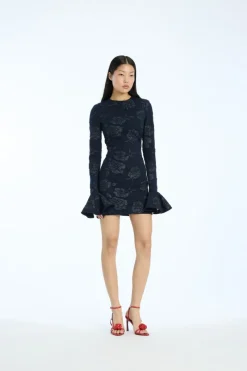 Mini Dresses|Dresses-ROTATE Birger Christensen Jacquard Mini Dress Dark Blue Sky Captain (Dark Blue) color