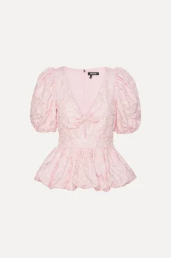 Tops-ROTATE Birger Christensen Jacquard Puff Sleeve Top Light Pink Ballerina color