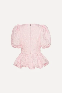 Tops-ROTATE Birger Christensen Jacquard Puff Sleeve Top Light Pink Ballerina color