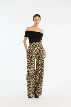 Pants-ROTATE Birger Christensen Jacquard Wide Leg Jeans Leopard Print Dijon Comb color