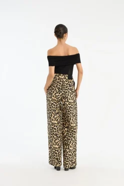 Pants-ROTATE Birger Christensen Jacquard Wide Leg Jeans Leopard Print Dijon Comb color