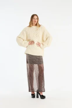 Knitwear-ROTATE Birger Christensen Knit Cable Crewneck White Egret color