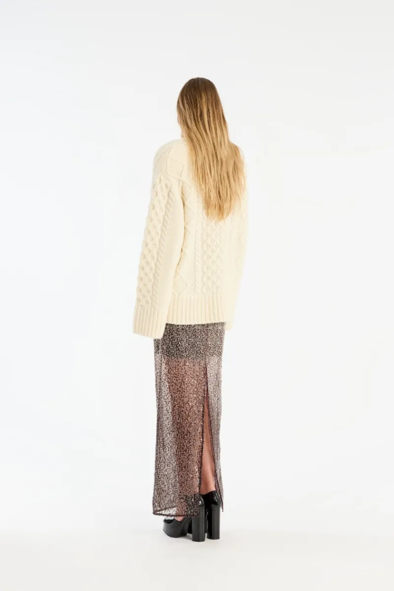 Knitwear-ROTATE Birger Christensen Knit Cable Crewneck White Egret color
