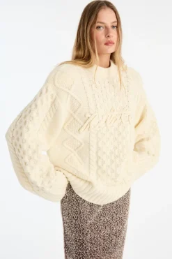Knitwear-ROTATE Birger Christensen Knit Cable Crewneck White Egret color