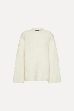 Knitwear-ROTATE Birger Christensen Knit Cable Crewneck White Egret color