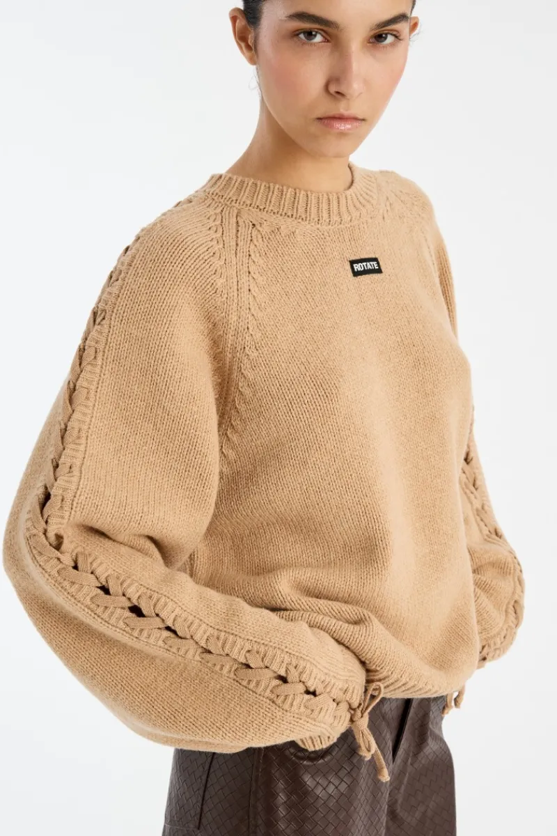 Knitwear|Tops-ROTATE Birger Christensen Knit Lacing Jumper Beige Nougat color