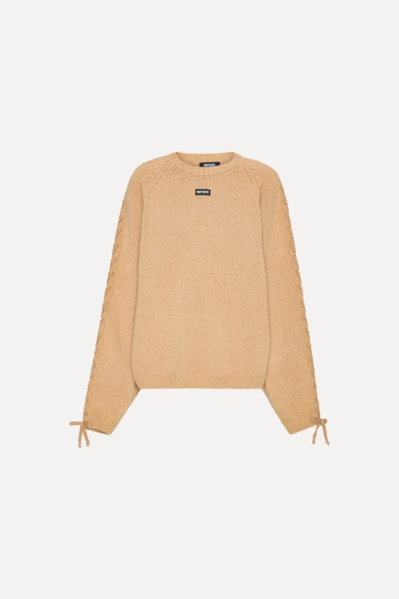 Knitwear|Tops-ROTATE Birger Christensen Knit Lacing Jumper Beige Nougat color