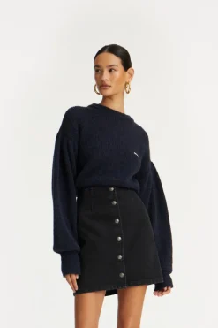 Knitwear|Tops-ROTATE Birger Christensen Knit Puff Crewneck Dark Blue Navy Blazer color