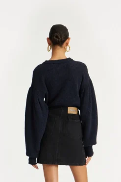 Knitwear|Tops-ROTATE Birger Christensen Knit Puff Crewneck Dark Blue Navy Blazer color