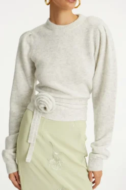 Knitwear|Tops-ROTATE Birger Christensen Knit Puff Crewneck Light Grey Snow White color