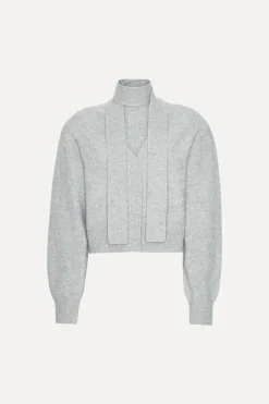 Knitwear|Tops-ROTATE Birger Christensen Knit Scarf Cardigan Light Grey Alloy (Light Gray) color