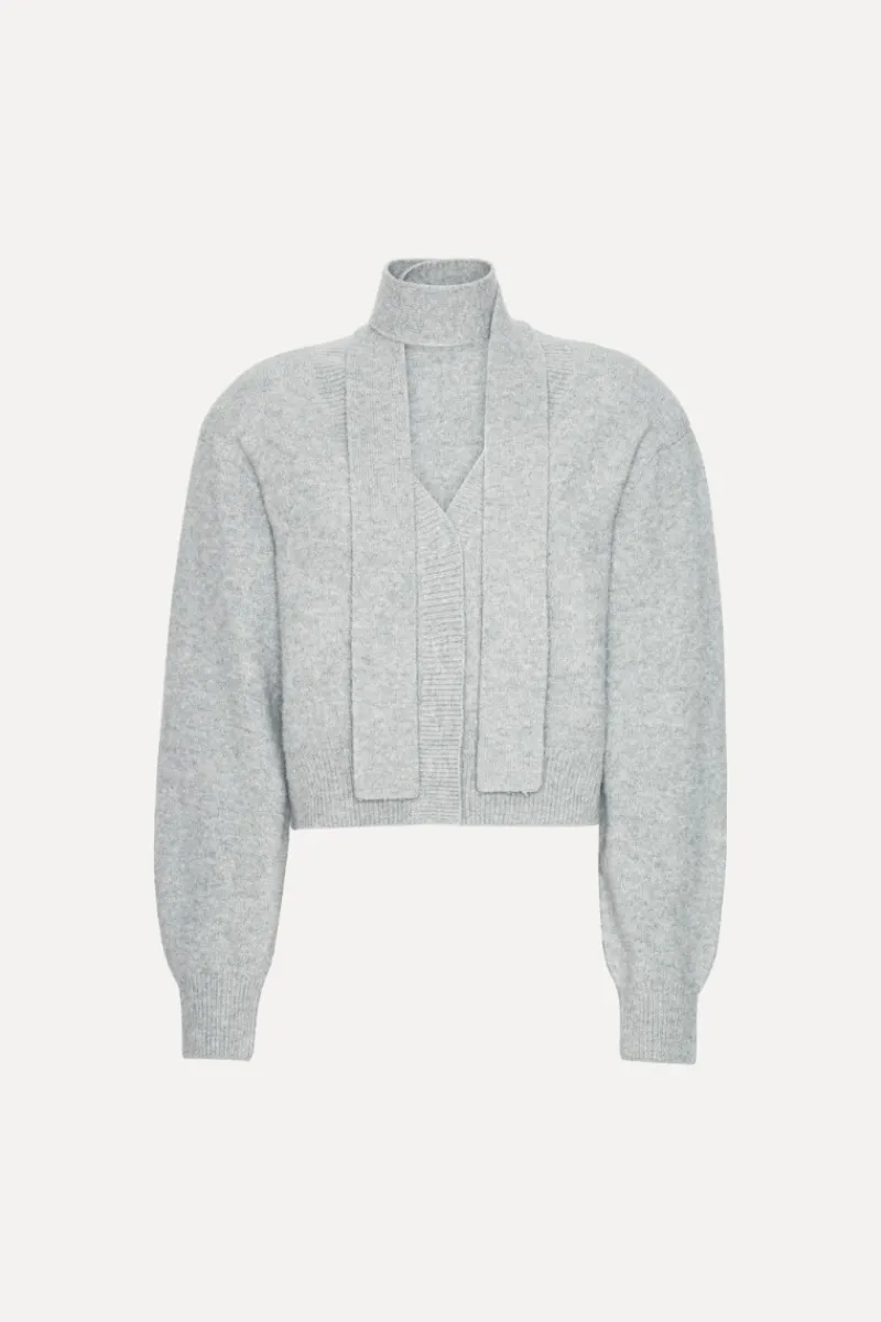 Knitwear|Tops-ROTATE Birger Christensen Knit Scarf Cardigan Light Grey Alloy (Light Gray) color