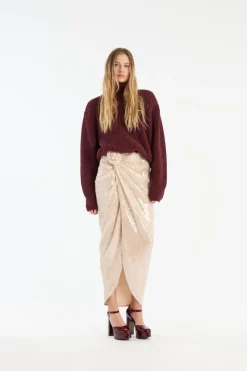 Knitwear|Tops-ROTATE Birger Christensen Knit Turtleneck Jumper Burgundy Zinfandelcolor