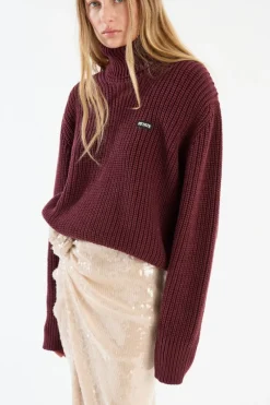 Knitwear|Tops-ROTATE Birger Christensen Knit Turtleneck Jumper Burgundy Zinfandelcolor