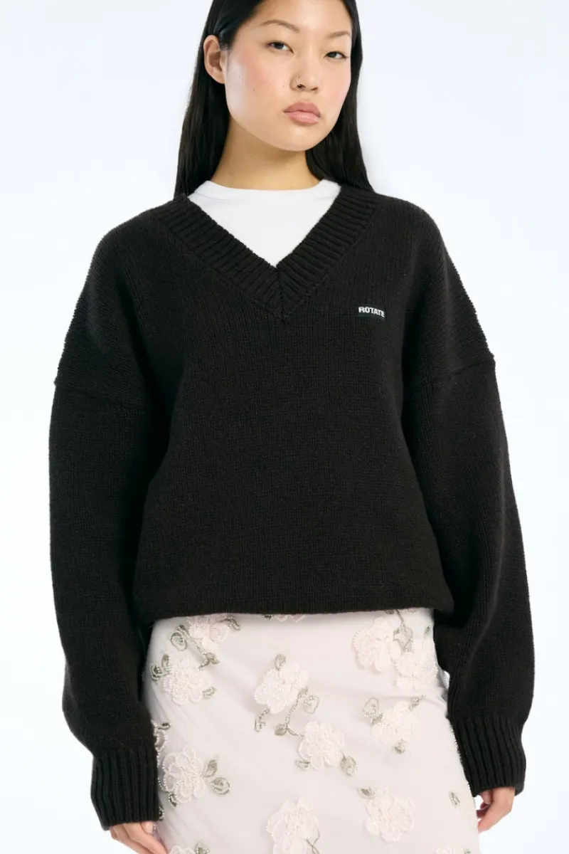 Tops-ROTATE Birger Christensen Knit V-neck Jumper Dark Brown Molé color