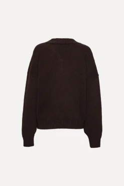 Tops-ROTATE Birger Christensen Knit V-neck Jumper Dark Brown Molé color