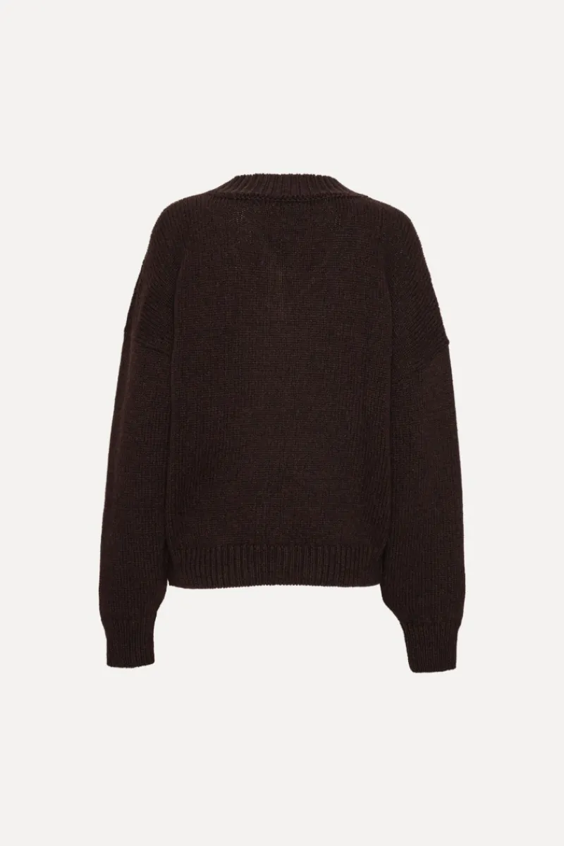 Tops-ROTATE Birger Christensen Knit V-neck Jumper Dark Brown Molé color