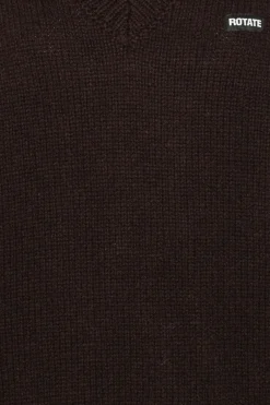Tops-ROTATE Birger Christensen Knit V-neck Jumper Dark Brown Molé color