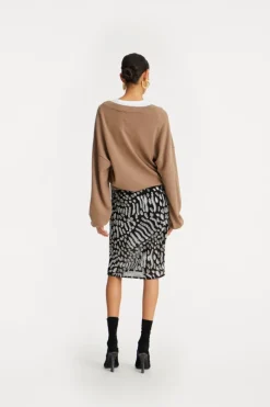 Knitwear|Tops-ROTATE Birger Christensen Knit V-neck Sweater Brown Portabella color