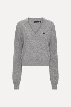 Tops|Knitwear-ROTATE Birger Christensen Knit V-neck Sweater Grey Frost Grey color