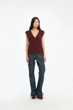 Knitwear|Tops-ROTATE Birger Christensen Knit V-neck Vest Burgundy Zinfandelcolor