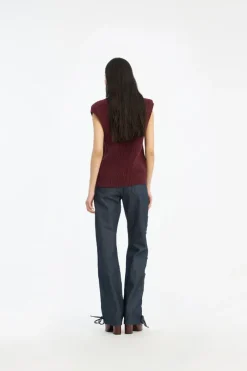 Knitwear|Tops-ROTATE Birger Christensen Knit V-neck Vest Burgundy Zinfandelcolor