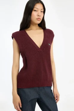 Knitwear|Tops-ROTATE Birger Christensen Knit V-neck Vest Burgundy Zinfandelcolor
