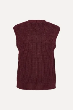 Knitwear|Tops-ROTATE Birger Christensen Knit V-neck Vest Burgundy Zinfandelcolor