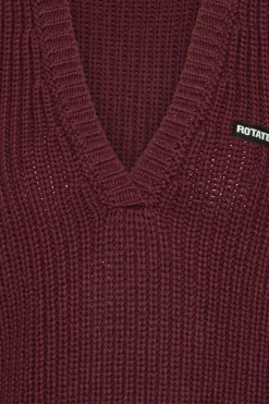 Knitwear|Tops-ROTATE Birger Christensen Knit V-neck Vest Burgundy Zinfandelcolor