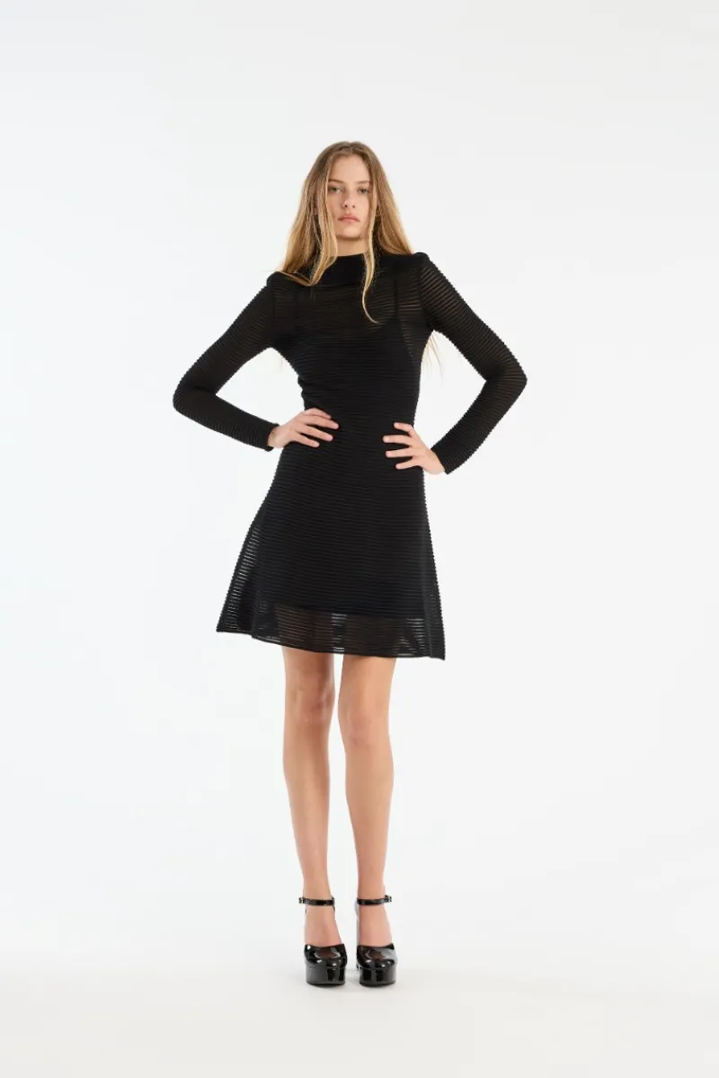 Mini Dresses|Dresses-ROTATE Birger Christensen Knitted Flared Mini Dress Black Black color