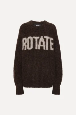 Knitwear|Tops-ROTATE Birger Christensen Knitted Logo Sweater Dark Brown Molé color