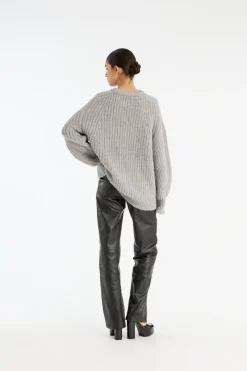 Knitwear|Tops-ROTATE Birger Christensen Knitted Logo Sweater Light Grey Alloy (Light Gray) color